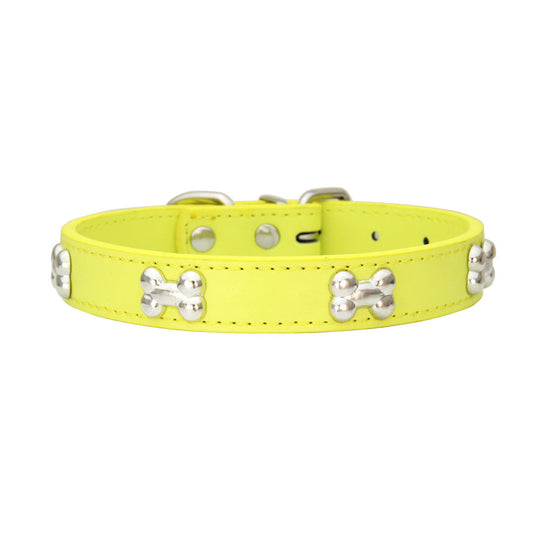 HKM-212755 Stylish PU Leather Dog Collar with Alloy Bone Buckle - Multiple Colors and Sizes Available