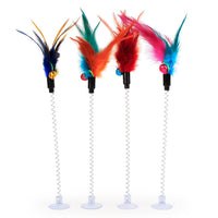 HKM-637395 Cat Spring Toy with Plush Mouse, Colorful Feather and Suction Cup - Pet Play Stick for Kittens