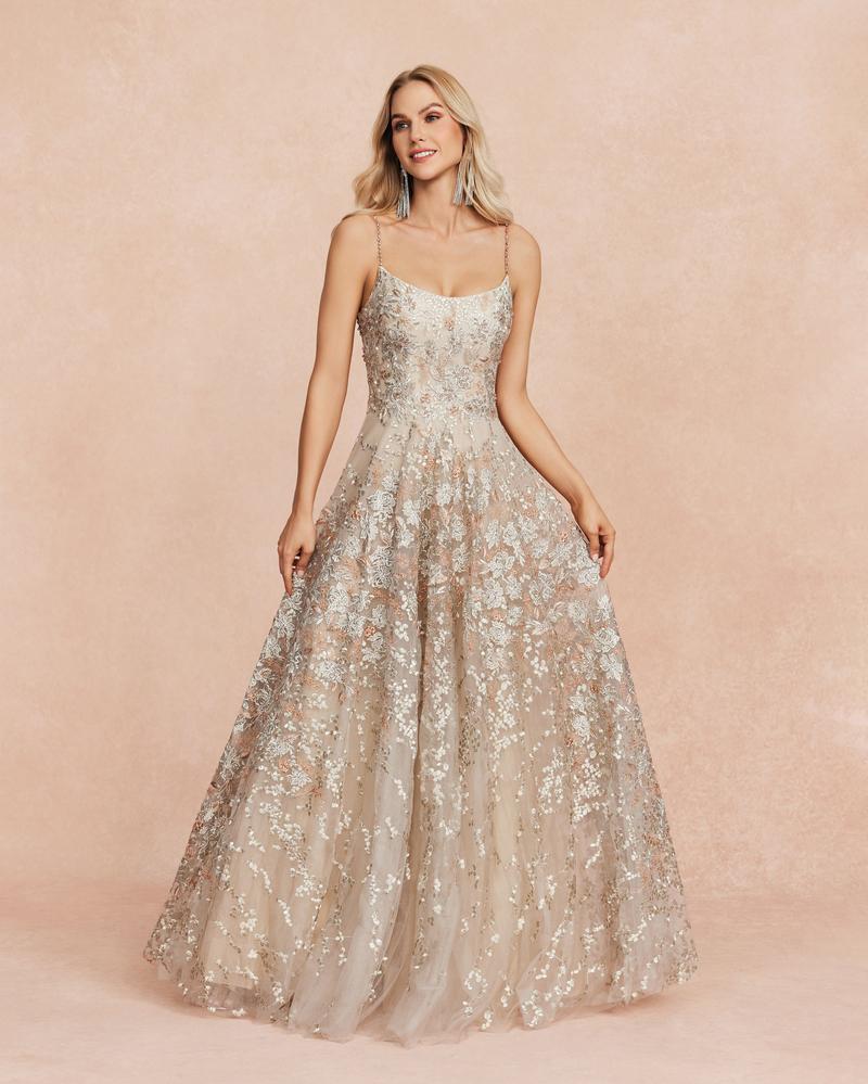 HKM-185747 Champagne-Coloured Evening Dress for Women - Elegant Design and Premium Fabric