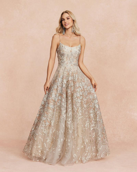 HKM-185747 Champagne-Coloured Evening Dress for Women - Elegant Design and Premium Fabric