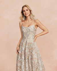 HKM-185747 Champagne-Coloured Evening Dress for Women - Elegant Design and Premium Fabric