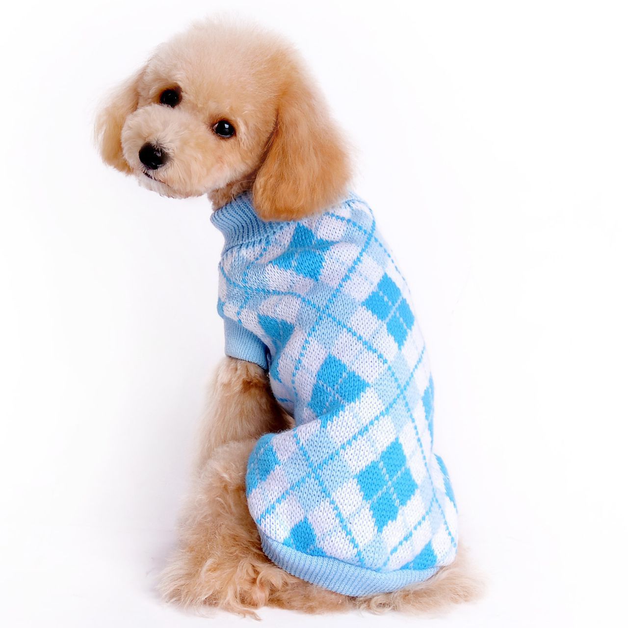 HKM-994259 Knitted Wool Sweater for Small and Medium Dogs - Round Neck with Geometric Diamond Pattern