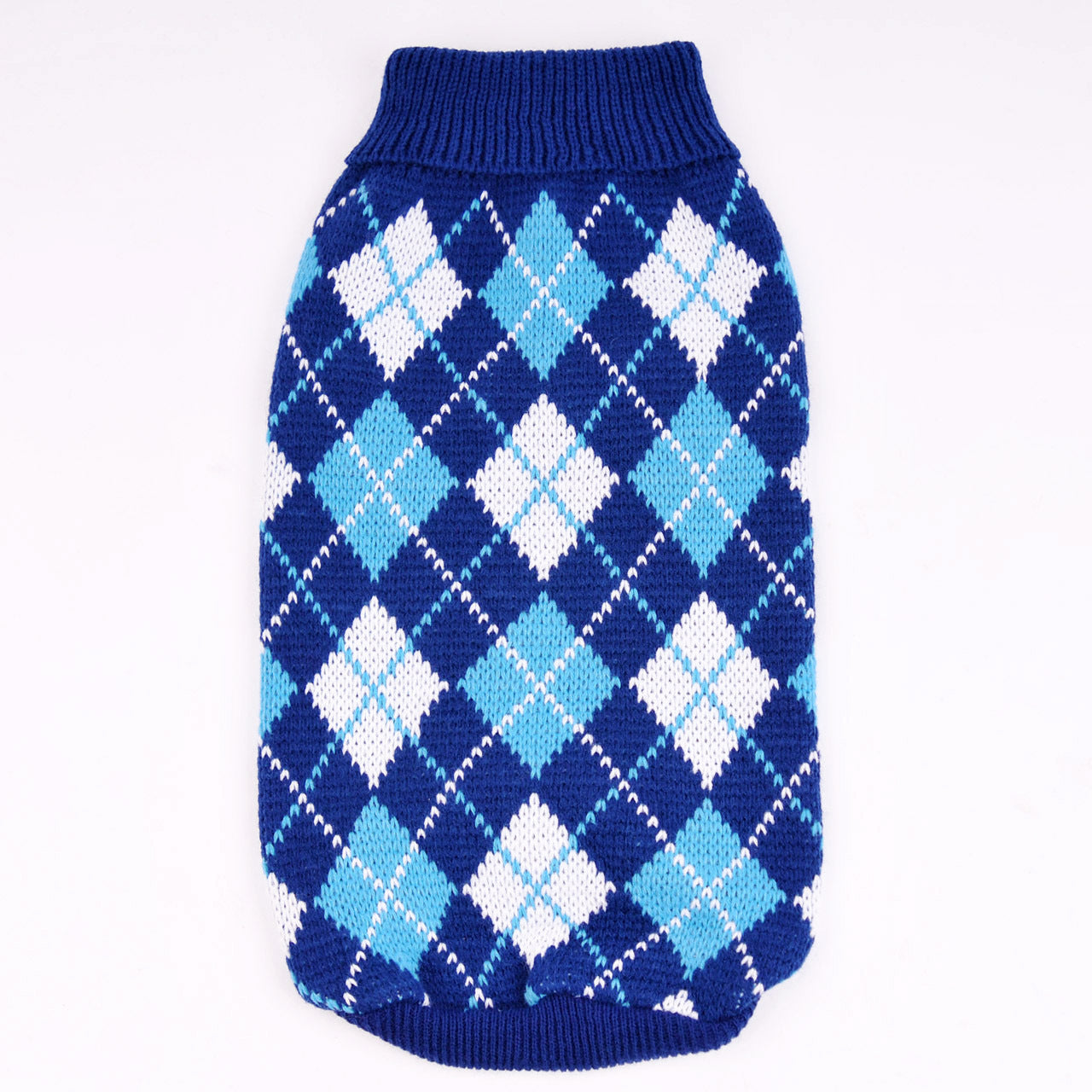 HKM-994259 Knitted Wool Sweater for Small and Medium Dogs - Round Neck with Geometric Diamond Pattern