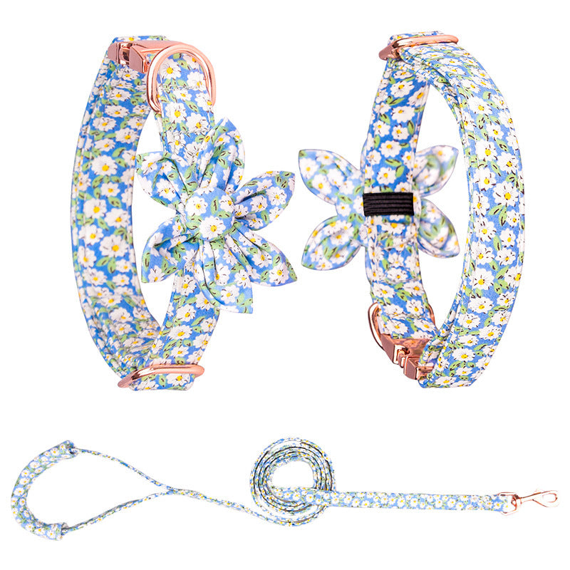 HKM-622419 Customizable Cotton Pet Collar and Leash Set in Various Colors and Patterns