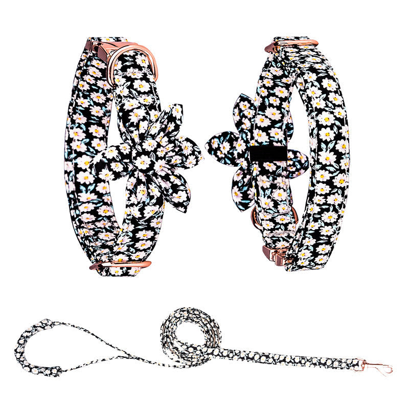 HKM-622419 Customizable Cotton Pet Collar and Leash Set in Various Colors and Patterns