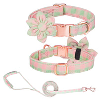 HKM-622419 Customizable Cotton Pet Collar and Leash Set in Various Colors and Patterns