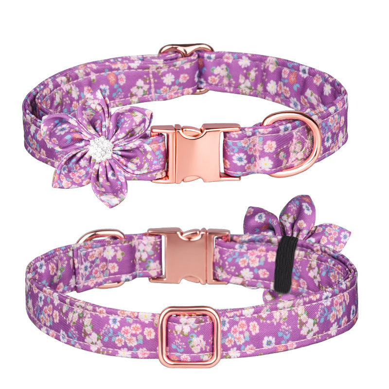 HKM-622419 Customizable Cotton Pet Collar and Leash Set in Various Colors and Patterns