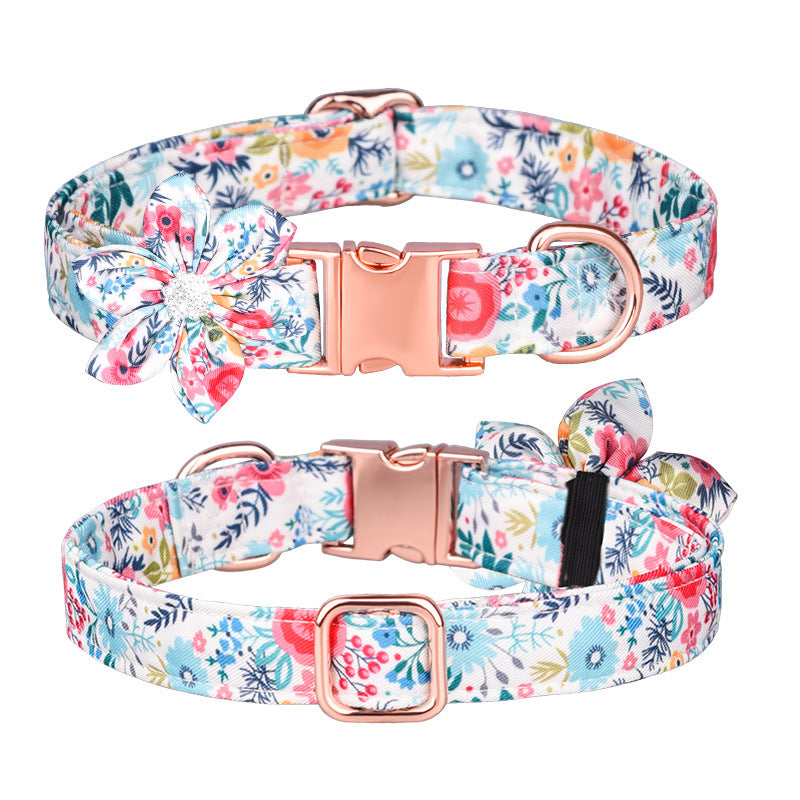 HKM-622419 Customizable Cotton Pet Collar and Leash Set in Various Colors and Patterns