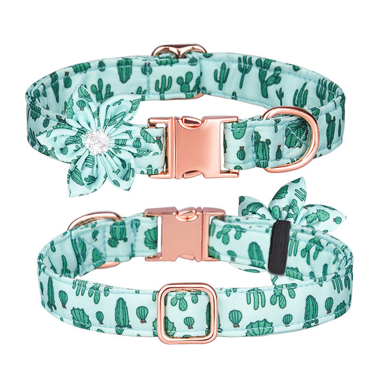 HKM-622419 Customizable Cotton Pet Collar and Leash Set in Various Colors and Patterns