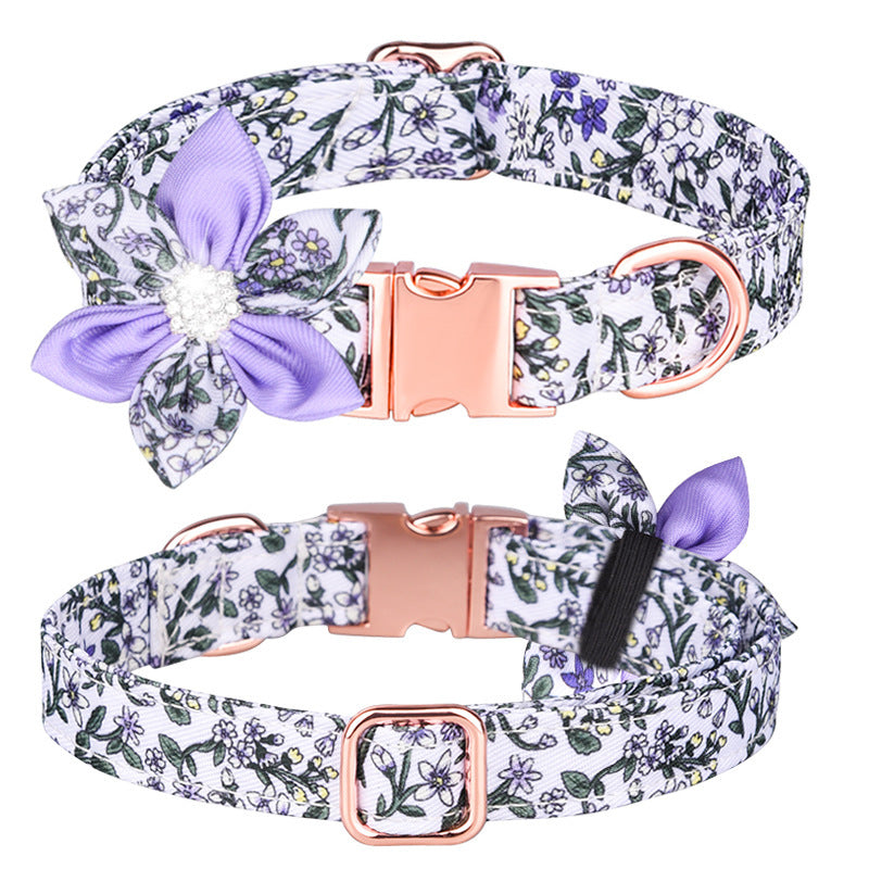 HKM-622419 Customizable Cotton Pet Collar and Leash Set in Various Colors and Patterns