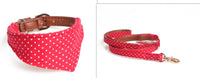 HKM-523795 Polka Dot Triangle Scarf and Leash Set for Pets - Adjustable PU Dog Accessories in Black, White, Red, Yellow