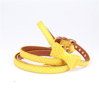 HKM-523795 Polka Dot Triangle Scarf and Leash Set for Pets - Adjustable PU Dog Accessories in Black, White, Red, Yellow