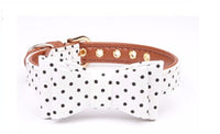HKM-523795 Polka Dot Triangle Scarf and Leash Set for Pets - Adjustable PU Dog Accessories in Black, White, Red, Yellow