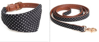 HKM-523795 Polka Dot Triangle Scarf and Leash Set for Pets - Adjustable PU Dog Accessories in Black, White, Red, Yellow