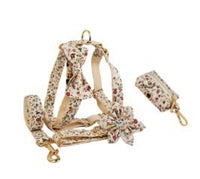 HKM-588499 Small White Flower Dog Collar and Leash Set with Bow and Vest - Five-Piece Accessory Collection
