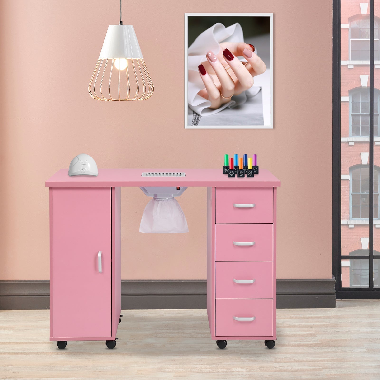 HKM-182227 MDF Nail Art Table with 4 Removable Drawers and Fan, Professional Design for Salons and Spas