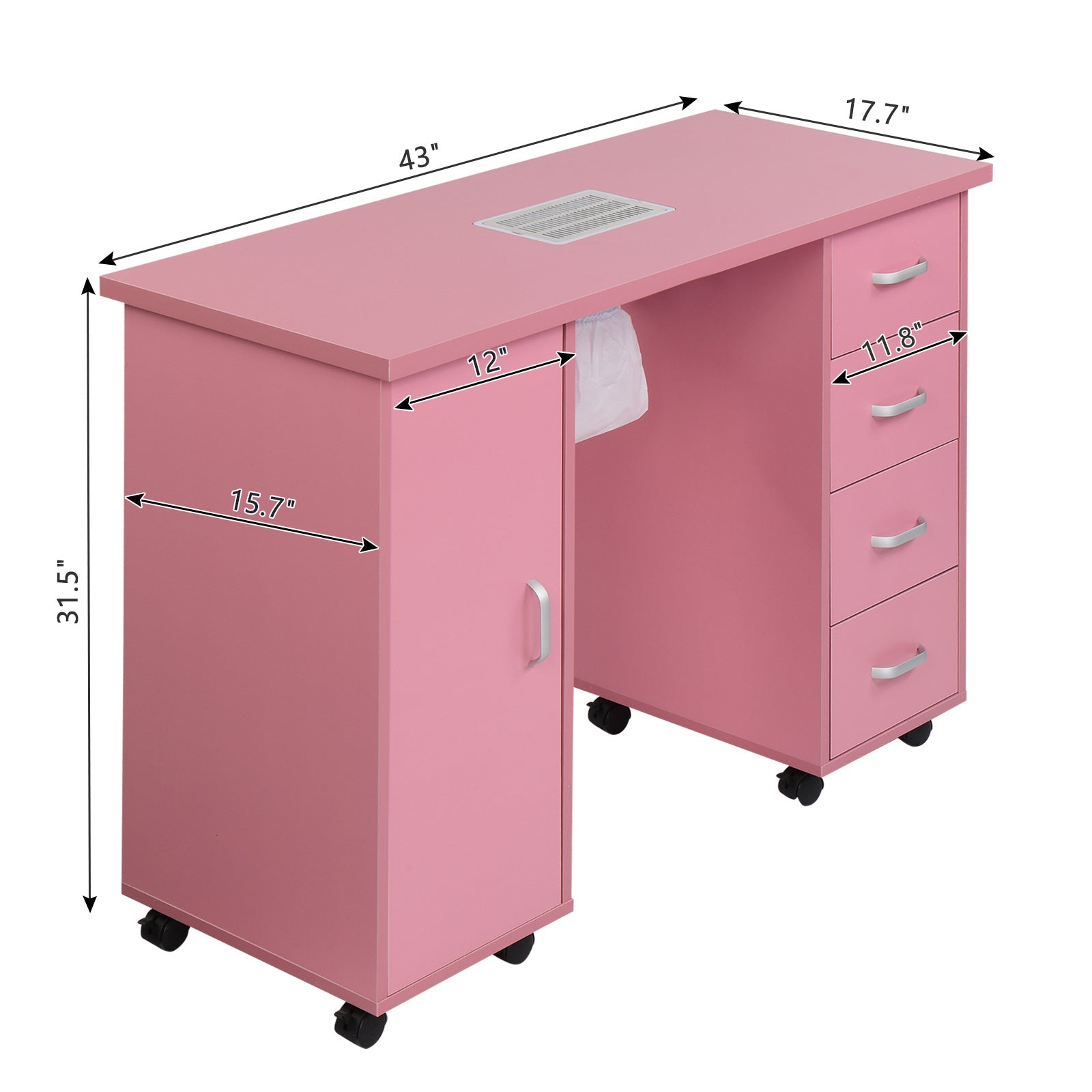HKM-182227 MDF Nail Art Table with 4 Removable Drawers and Fan, Professional Design for Salons and Spas