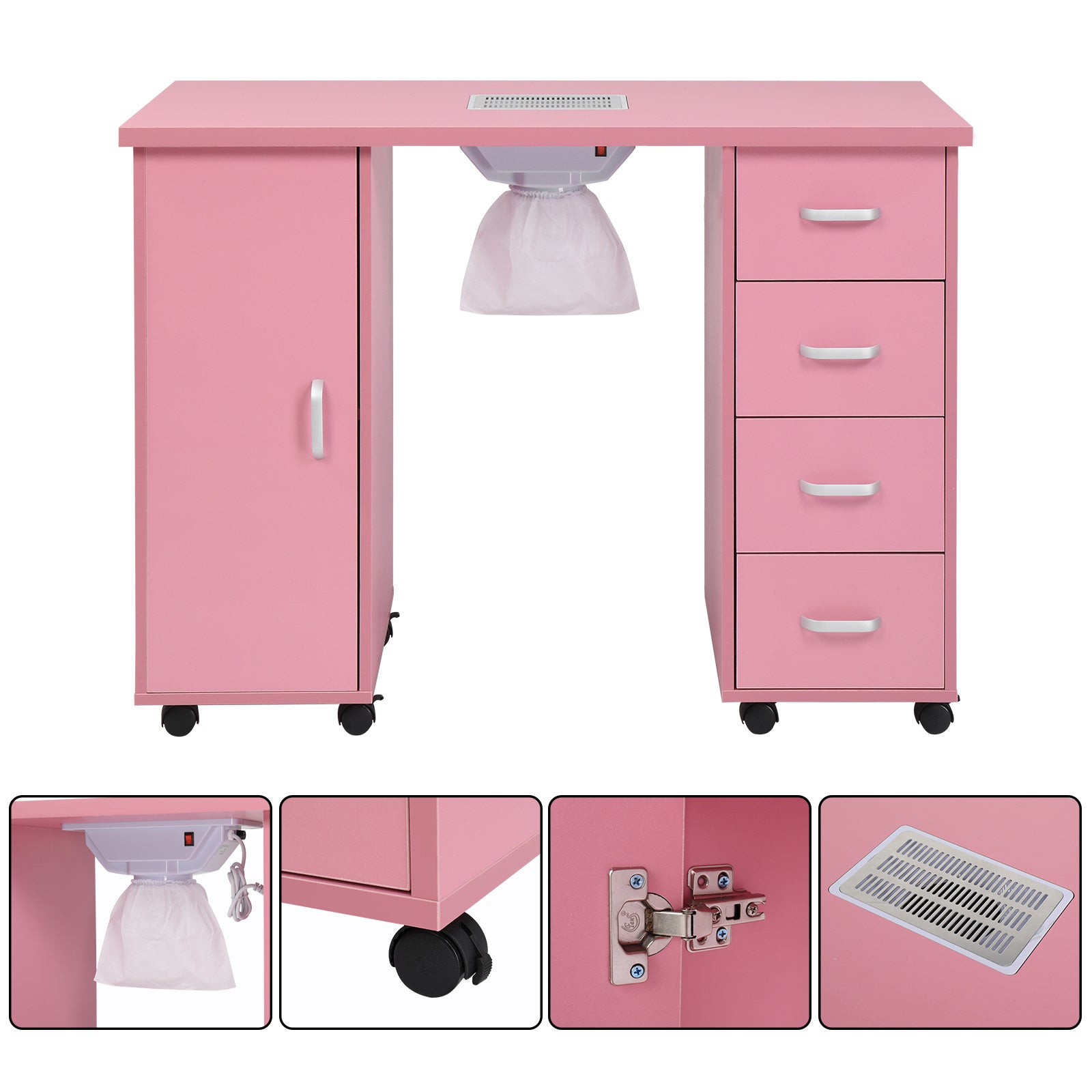 HKM-182227 MDF Nail Art Table with 4 Removable Drawers and Fan, Professional Design for Salons and Spas