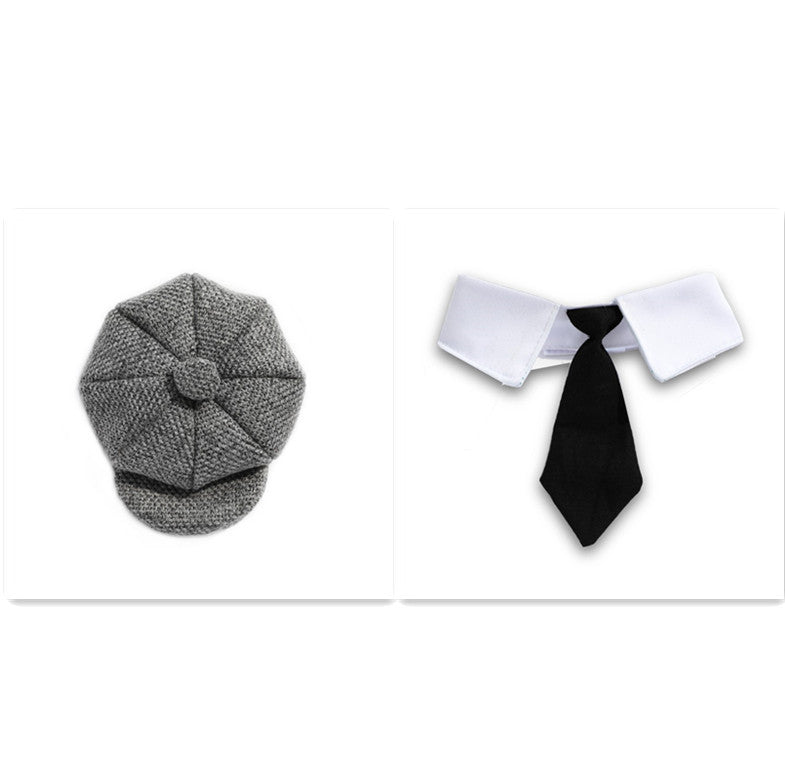 HKM-796819 Gentleman Cat Beret and Tie Photo Props for Adult Cats
