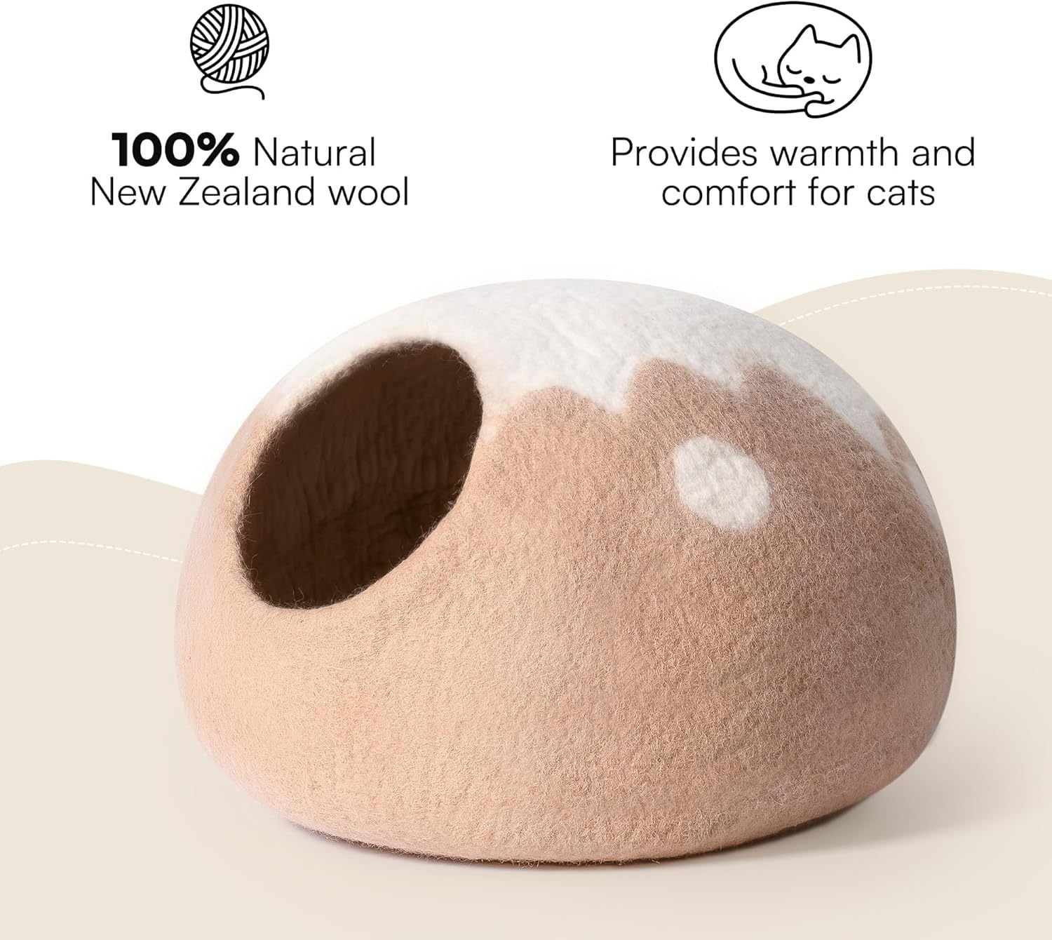 HKM-903635 Handcrafted Wool Cat Cave Bed - Cozy Felt Hideaway for Indoor Cats & Kittens, Grey, Medium Size