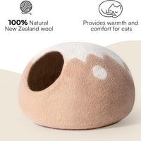 HKM-903635 Handcrafted Wool Cat Cave Bed - Cozy Felt Hideaway for Indoor Cats & Kittens, Grey, Medium Size