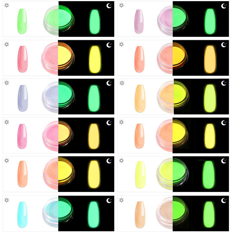 HKM-344915 Luminous Powder Set - 12 Color Nail Art Glitter for Creative Designs