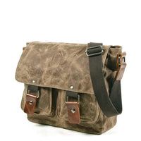 HKM-631315 Trendy Business Casual Canvas Messenger Bag with Genuine Leather Accents for Men