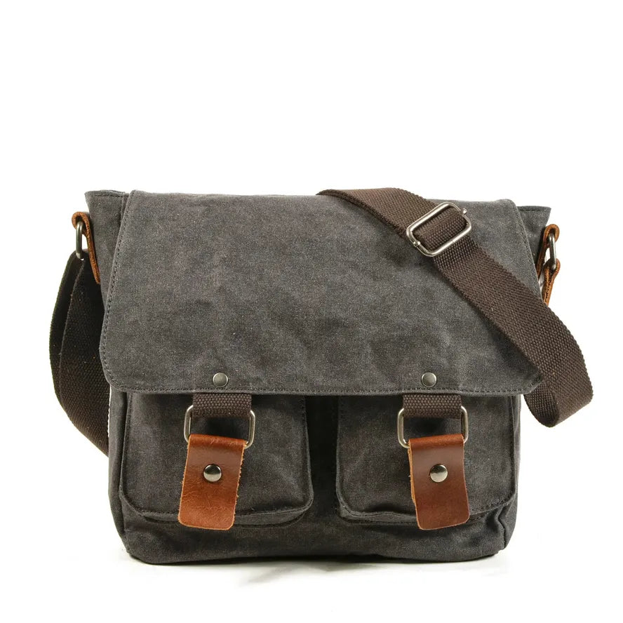 KTX-631315 Trendy Business Casual Canvas Messenger Bag with Genuine Leather Accents for Men