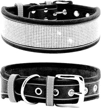 HKM-997203 Suede Reflective Dog Collar with Soft Comfort Hand-Holding Rope in Multiple Rhinestone Styles