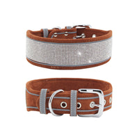 HKM-997203 Suede Reflective Dog Collar with Soft Comfort Hand-Holding Rope in Multiple Rhinestone Styles