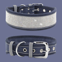 HKM-997203 Suede Reflective Dog Collar with Soft Comfort Hand-Holding Rope in Multiple Rhinestone Styles