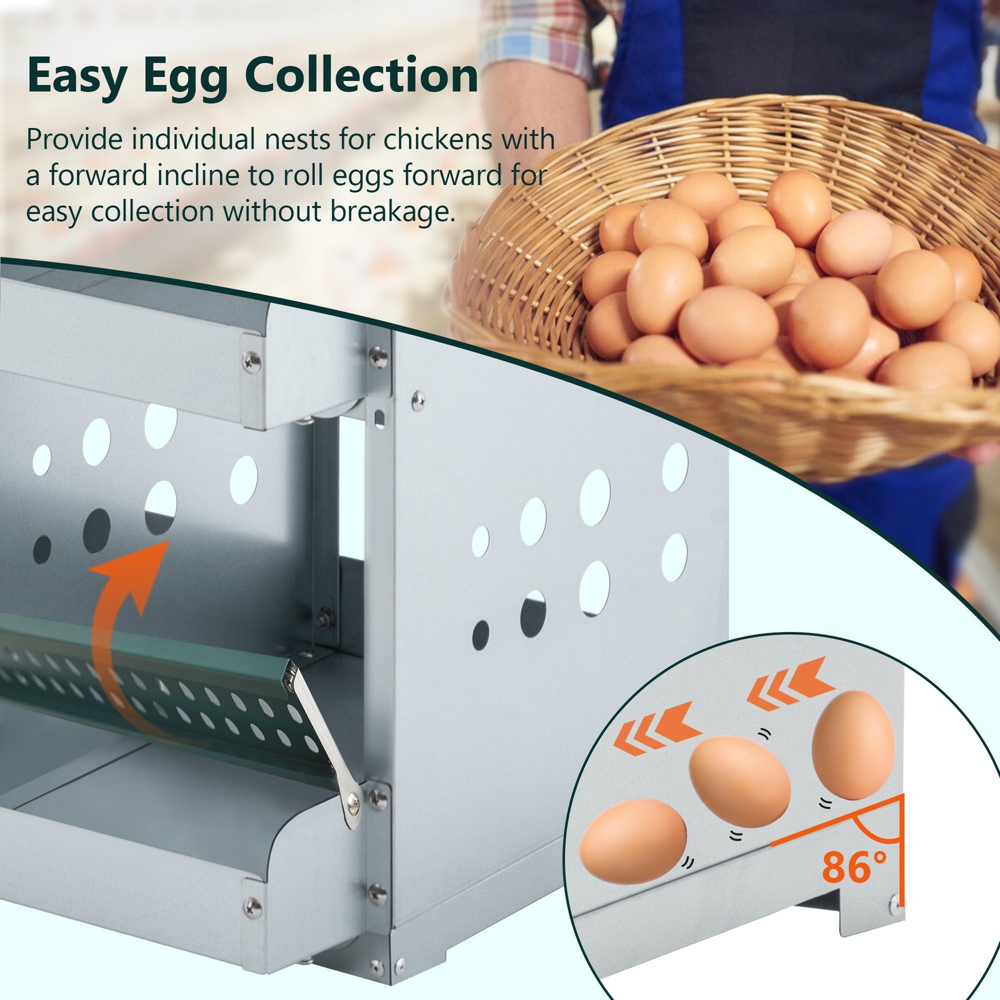 HKM-957139 Roll Away 6 Compartment Chicken Nesting Box with Easy Egg Collection and Cleaning System, Green