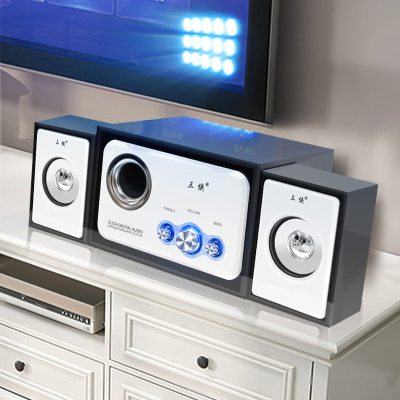 KTX-052307 Compact Wireless Bluetooth Subwoofer Speaker System with Wood Finish, 2.1 Channel Audio, SD/USB Support