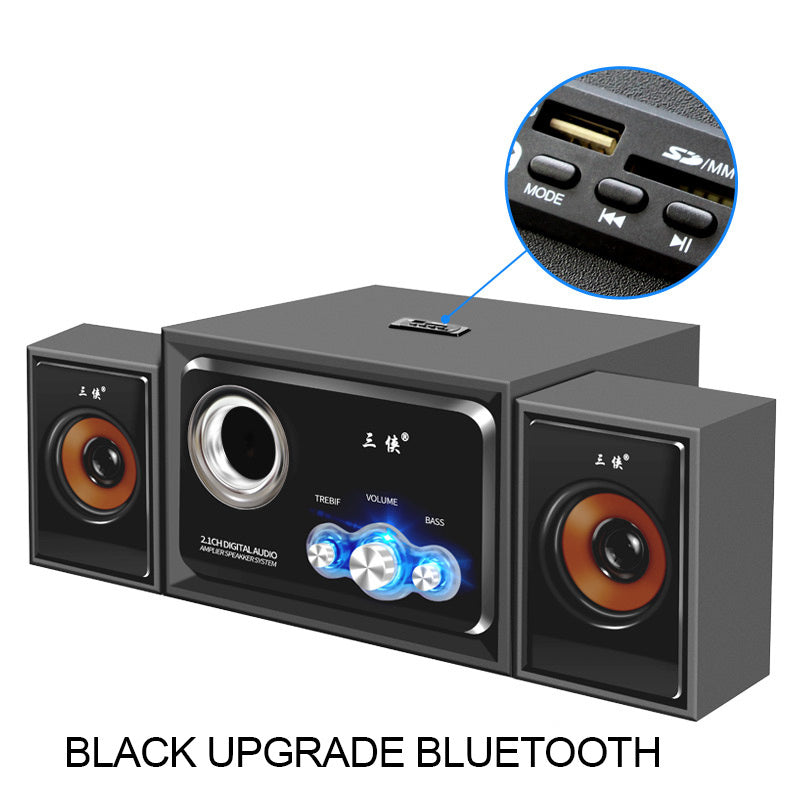 KTX-052307 Compact Wireless Bluetooth Subwoofer Speaker System with Wood Finish, 2.1 Channel Audio, SD/USB Support