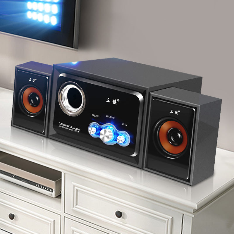 KTX-052307 Compact Wireless Bluetooth Subwoofer Speaker System with Wood Finish, 2.1 Channel Audio, SD/USB Support