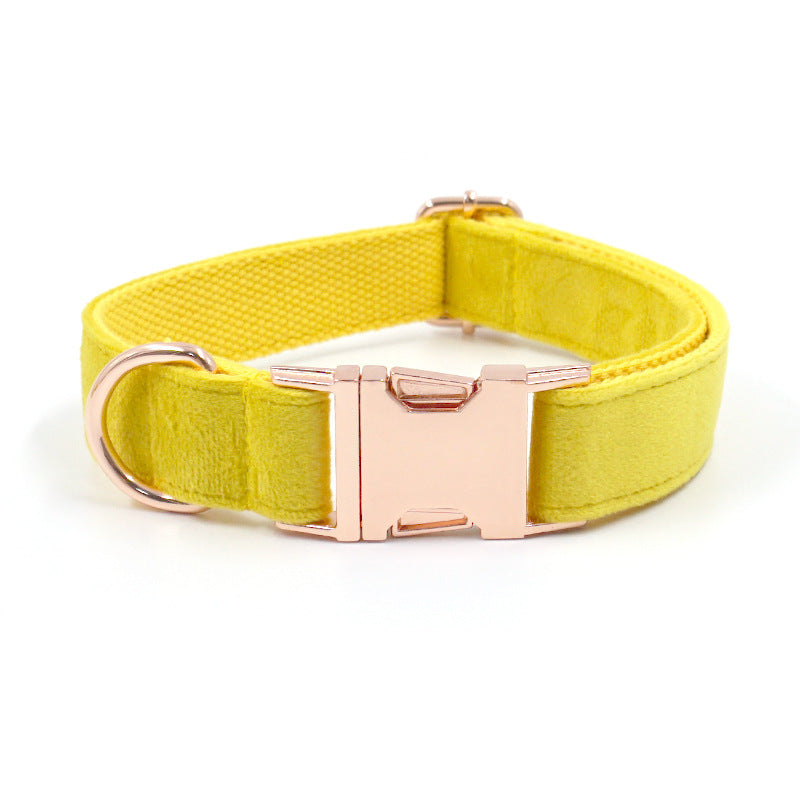 HKM-930515 Rose Gold Buckle Yellow Velvet Dog Collar with Engravable Bow Tie - Available in Multiple Sizes