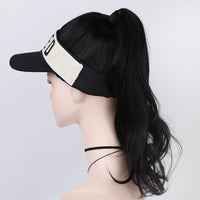 HKM-051411 Long Black Wig with Baseball Hat - Matte High Temperature Silk, Detachable Frame, 35CM Horsetail Length