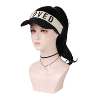HKM-051411 Long Black Wig with Baseball Hat - Matte High Temperature Silk, Detachable Frame, 35CM Horsetail Length