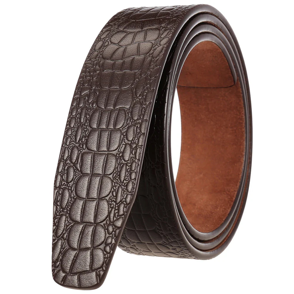 HKM-519187 Men's Cowhide Leather Belt with Crocodile Pattern - Classic Strap Design
