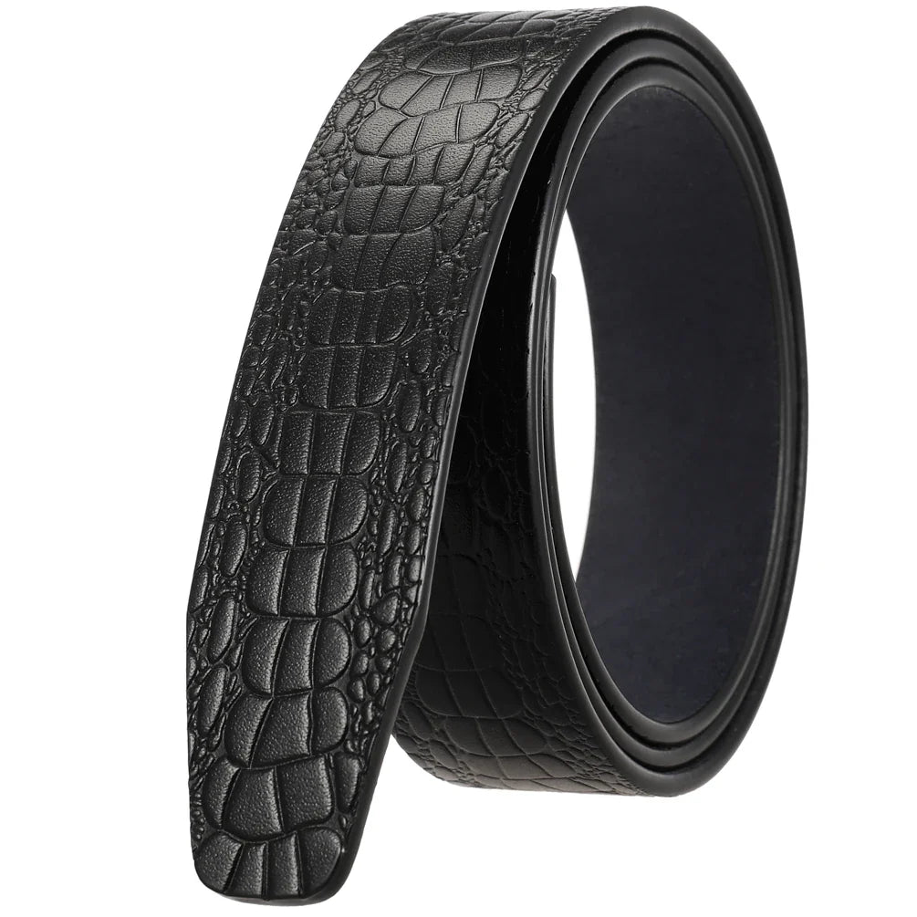 HKM-519187 Men's Cowhide Leather Belt with Crocodile Pattern - Classic Strap Design