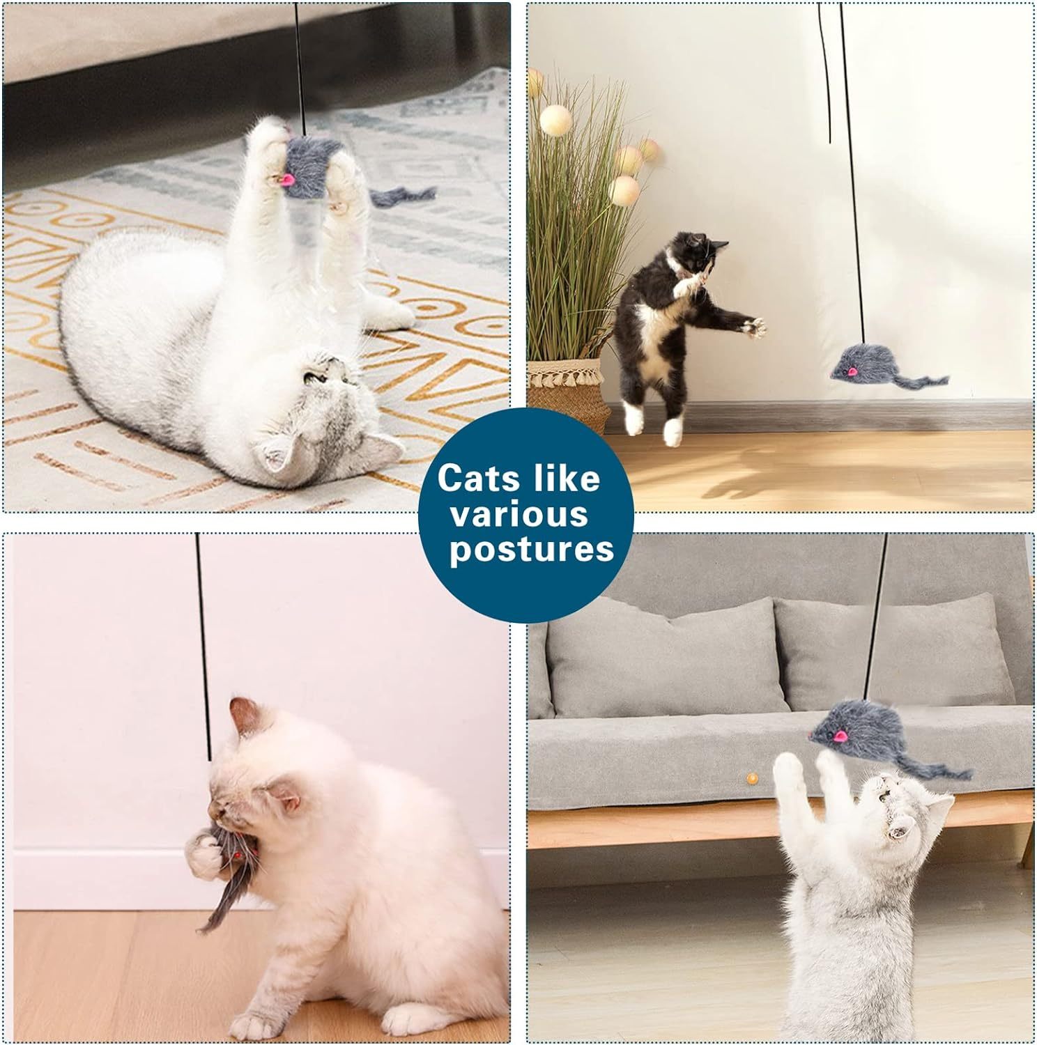 HKM-547155 Interactive Feather Cat Teaser Toy - Adjustable Hanging Play Accessory for Indoor Cats and Kittens