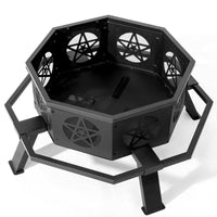HKM-697171 35in Octagonal Foot Pedal Brazier with Pentagram Design in Wrought Iron Finish
