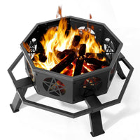 HKM-697171 35in Octagonal Foot Pedal Brazier with Pentagram Design in Wrought Iron Finish