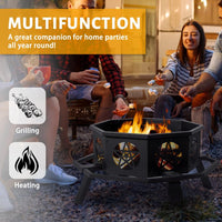 HKM-697171 35in Octagonal Foot Pedal Brazier with Pentagram Design in Wrought Iron Finish