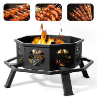 HKM-697171 35in Octagonal Foot Pedal Brazier with Pentagram Design in Wrought Iron Finish