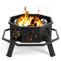 HKM-697171 35in Octagonal Foot Pedal Brazier with Pentagram Design in Wrought Iron Finish