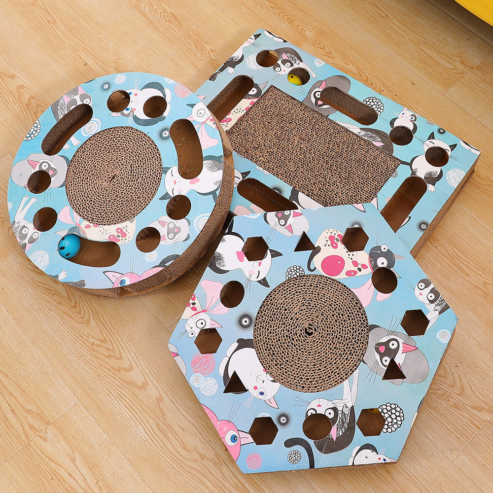 HKM-510739 Hexagon Corrugated Cat Scratcher and Biting Toy - Hoopet Grab Board, 38x33x6cm, Durable PP Resin
