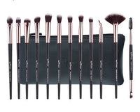 HKM-265619 12-Piece Portable Makeup Brush Set for Beginners – Eye Shadow, Nose Shadow, Highlighter, and Eyebrow Brushes in Khaki and Black