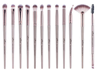 HKM-265619 12-Piece Portable Makeup Brush Set for Beginners – Eye Shadow, Nose Shadow, Highlighter, and Eyebrow Brushes in Khaki and Black