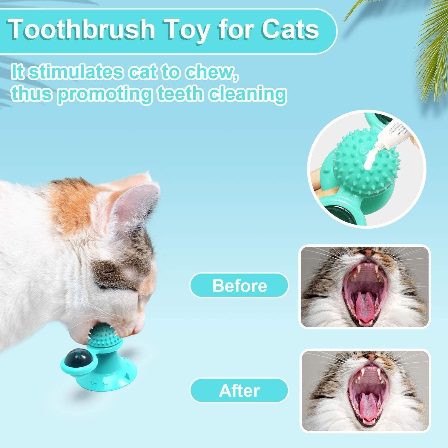 HKM-546003 Interactive Cat Toy with Catnip and LED Light - Suction Cup Windmill Design for Indoor Cats